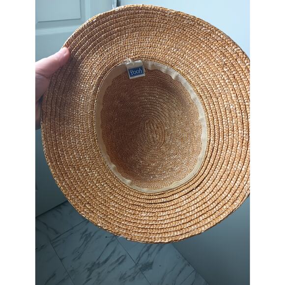 Vtg Pooh 90s Rolled‎ Brim Hat Straw Natural Fibers One Size Women\'s main image 8